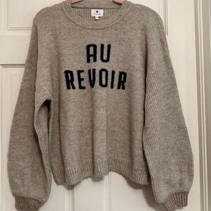 Sundry Beige Crew Neck Sweater with 'Au Revoir' Print